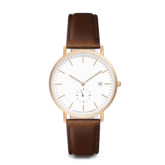 Rose Gold Case White Dial Stainless steel Men Wrist Leather Watch