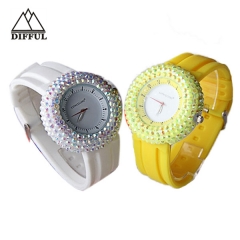 silicon material with diamond watch luxury unisex watch colorful  soft strap watch