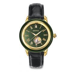 Custom OEM genuine leather mechanical jade watch