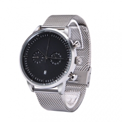 OEM luxury silver leather waterproof man stainless steel wrist watch